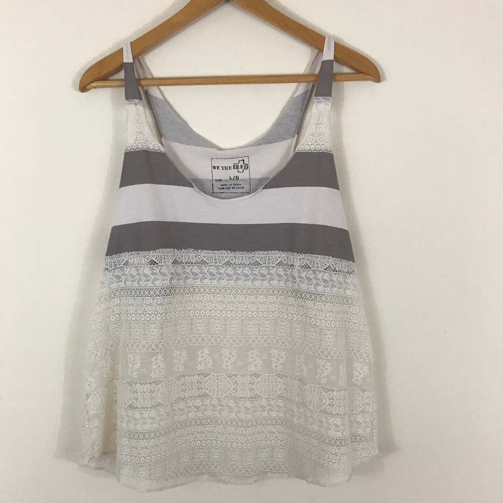 We the Free Sheer Lace Striped Tank Size Large